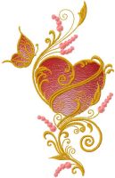 Gold heart and butterfly embroidery design