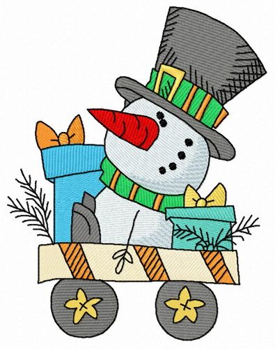 Cart with snowman machine embroidery design