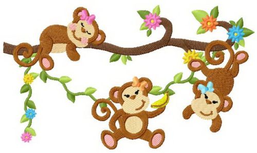 Monkey's picnic machine embroidery design
