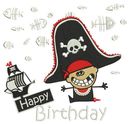 Happy pirate birthday machine embroidery design