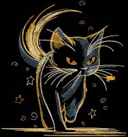 Golden kitten going to the night embroidery design