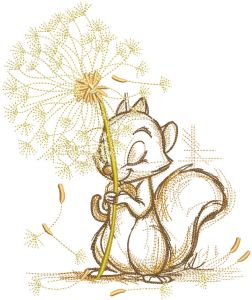 Squirrel with dandelion embroidery design