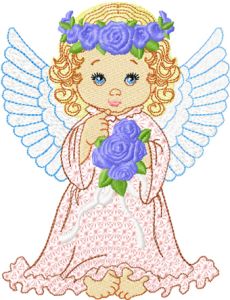Angel with flowers embroidery design