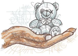 Crazy teddy bear on the palm embroidery design