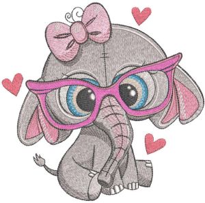 Baby girl elephant with pink glasses