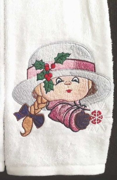 Towel with Christmas Vintage girl embroidery design