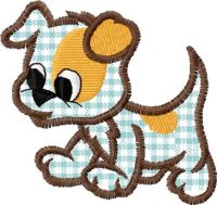 Diseño de bordado gratuito con apliques de perro divertido.