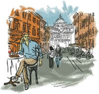 Lunch at street cafe embroidery design