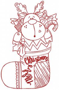 Merrry Christmas Deer in sock embroidery design