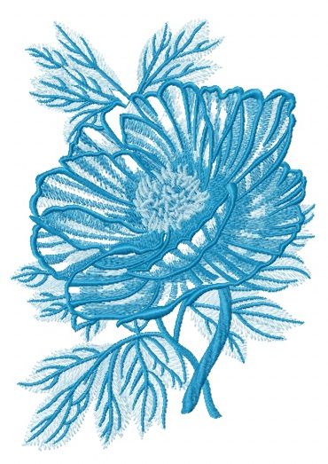 Blue peony machine embroidery design 