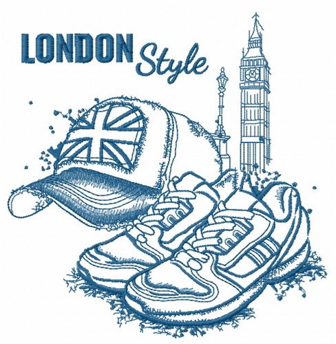 London style: cap and sneakers sketch machine embroidery design