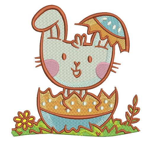Bunny hiding in egg machine embroidery design