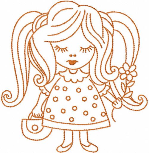 girl with basket and a flower free embroidery design