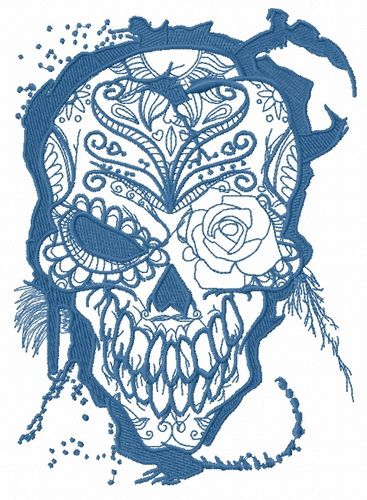 Skull with rose 3 machine embroidery design