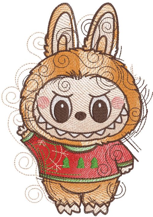 Labubu Christmas sketch Embroidery design