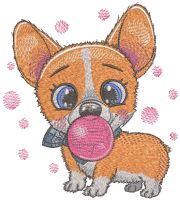 Corgi and bubble gum embroidery design