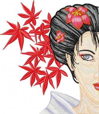 Geisha with Flower 1 machine embroidery design