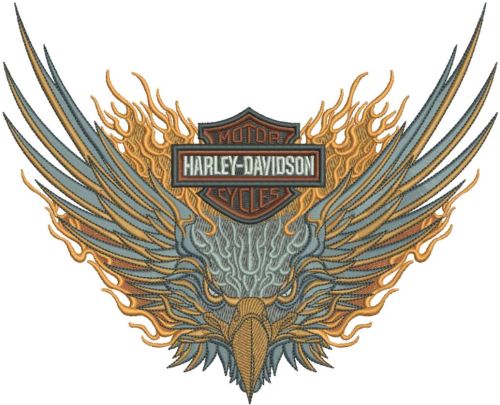 Harley Davidson flamed eagle logo embroidery design