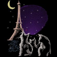Cats in night Paris embroidery design