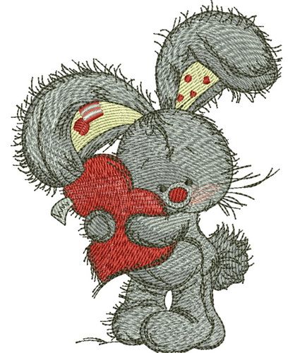 Bunny hugs your heart machine embroidery design