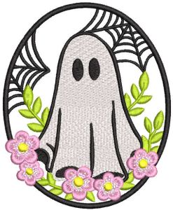 Baby ghost oval flowers embroidery design