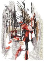 Rainy day in the city embroidery design