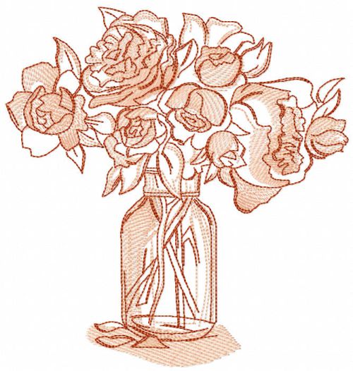 Pink roses in a vase embroidery design