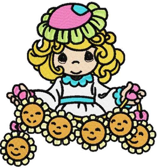Girl with sunflower embroidery design 2