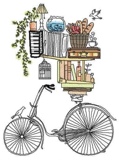 Book shelves and bike machine embroidery design