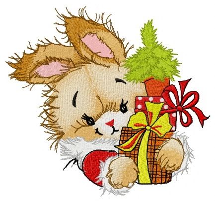 Bunny and tiny fir tree machine embroidery design