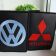 Mitsubishi motors and Volkswagen logos embroidered on covers