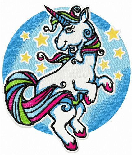 Unicorn's dance at night machine embroidery design