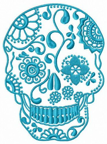 Skull with floral pattern machine embroidery design