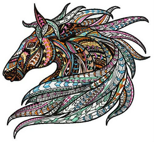 Mosaic horse machine embroidery design