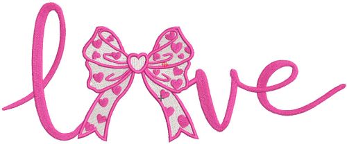 Love inscription with a bow embroidery design