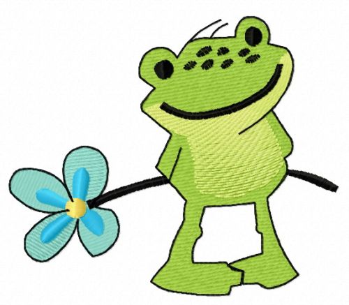 Froglet with forget-me-not flower embroidery design