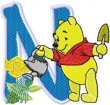 Pooh loving flowers Alphabet Letter N