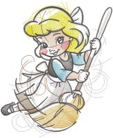 Cinderella with broom embroidery design