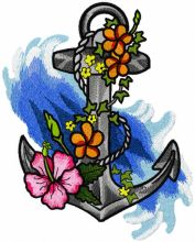 Old anchor in flowers