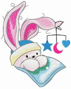 Rabbit with mobile toy embroidery design