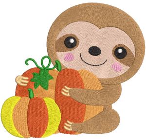 Sloth with pumpkins embroidery design