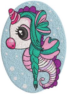 Seahorse girl with long braids embroidery design