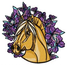 Blue horse and butterflies 2 embroidery design