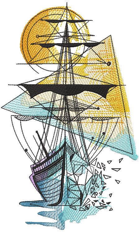 Glass sailboat embroidery design