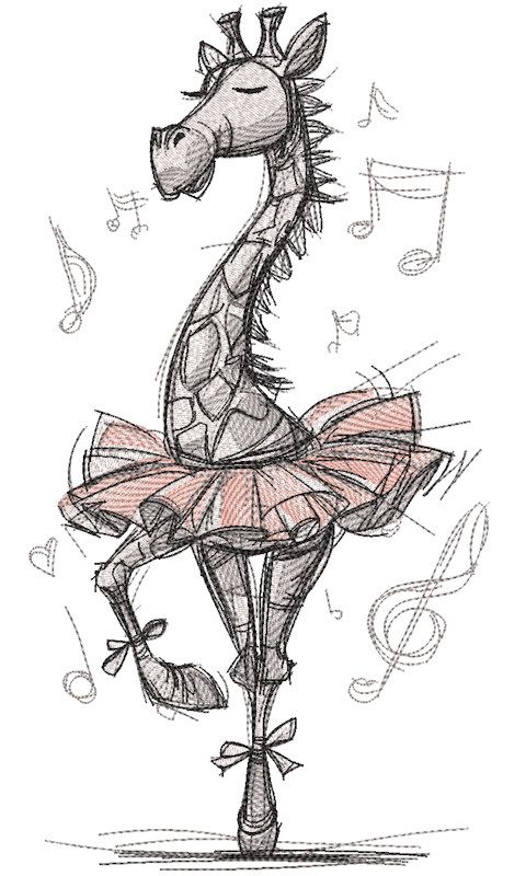Giraffe ballerina sketch embroidery design