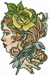 Lady with raven embroidery design