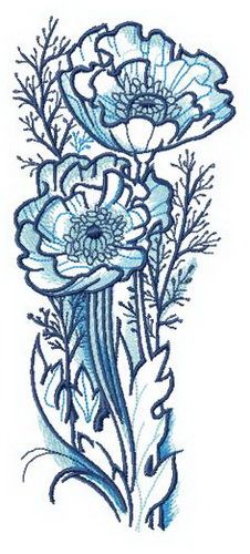 Flowering poppies machine embroidery design