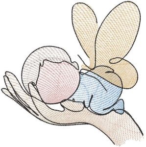 Baby angel in mother's palm embroidery design