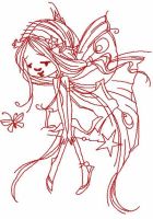 Redwork fairy with magic wand embroidery design