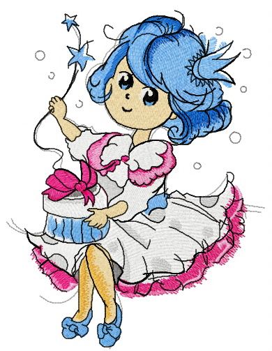 Bluehaired princess machine birthday embroidery design